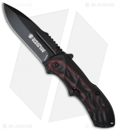 Smith & Wesson Black Ops SWBLOP3R Smoked Red Spring Assisted Knife (3.35" Plain)