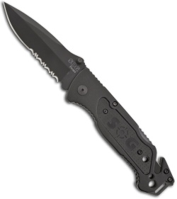 SOG Escape Black Folding Knife (3.4" Black Serr) FF-25