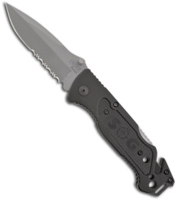 SOG Escape Black Folding Knife (3.4" Bead Blasted Serr) FF-24