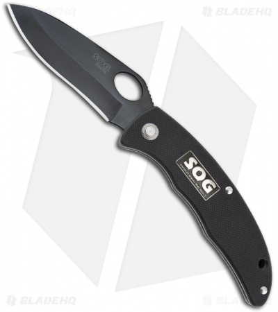 SOG SlipZilla Black Folding Knife (3.2" Black Plain) SP-52