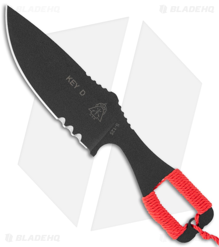 TOPS Knives KeyD Knife Red Cord Wrapped Fixed Blade (3.5" Black Plain