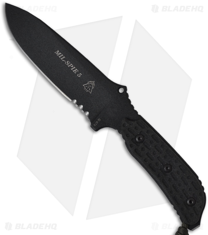 TOPS Knives MILSPIE 5 Tactical Fixed Blade Knife (5.2" Black Serr) MIL
