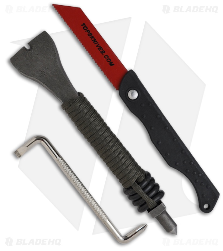 TOPS Knives PRY Knife Fixed Blade Knife & PryProbePunch Tool (5.7" Black Serr) Blade HQ