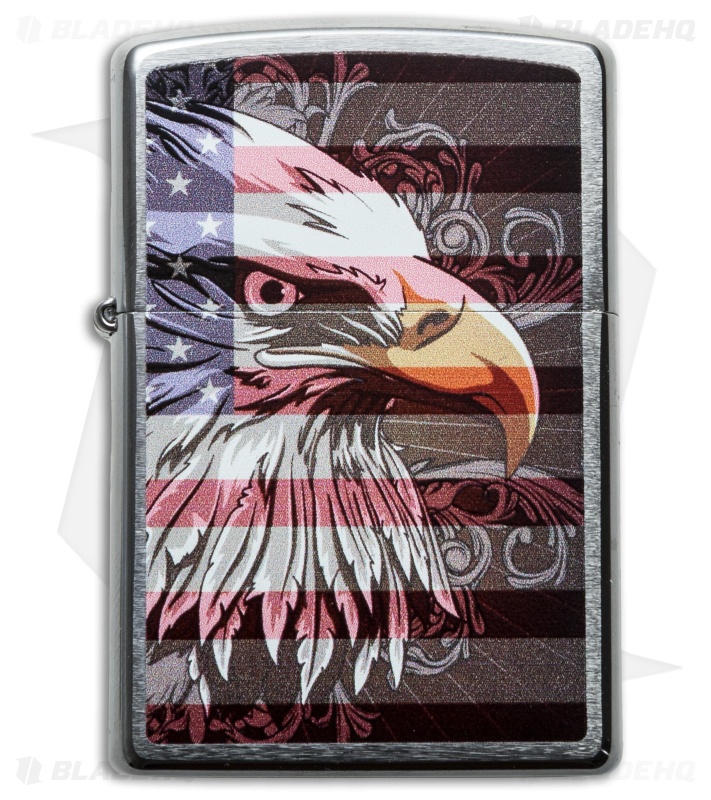 Zippo Classic Lighter Bald Eagle American Flag Brushed Chrome 28652 ...