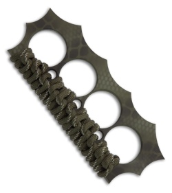 Brous Blades Military D2 Steel 4-Hole Knuckles w/ Green Reflective Paracord
