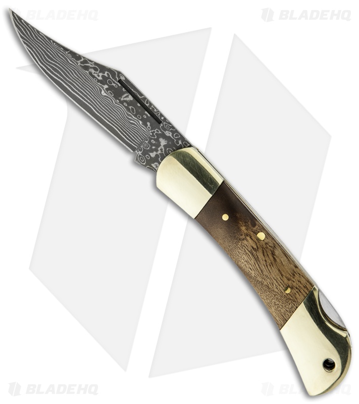 Buck n Bear Small Lockback Knife African Root (3" Damascus) Blade HQ