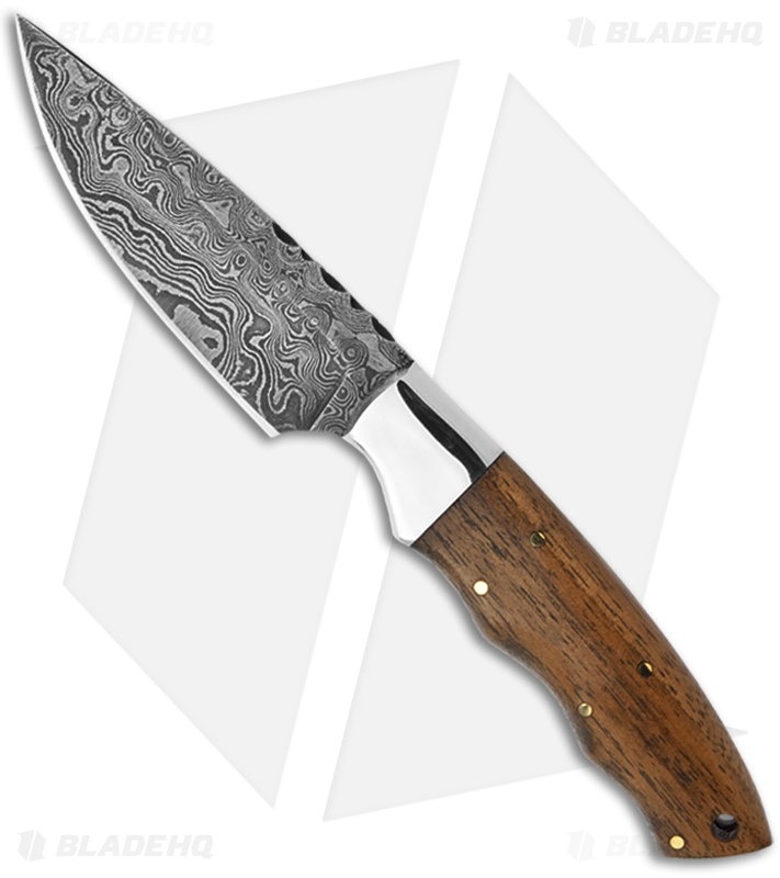 Buck n Bear Hunting Fixed Blade Knife w/ Burl Handle (3.5" Damascus
