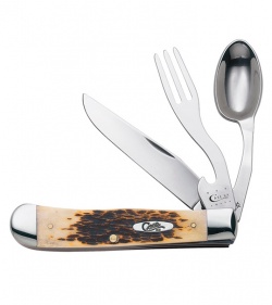 Case Hobo Amber Bone Pocket Knife w/ Spoon & Fork 00052