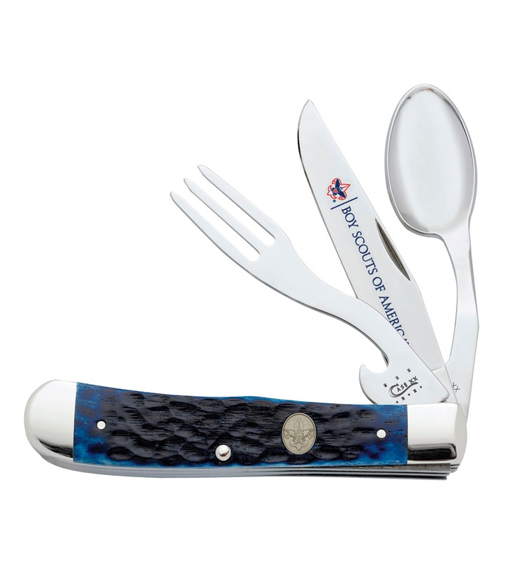 Case BSA Hobo Knife 4.125" Jigged Navy Blue Bone + Spoon & Fork (6354HB