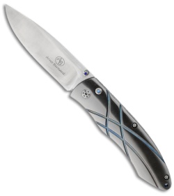 Arno Bernard Knives Titanium Folding Knife Blue Accent Folder (3.25" Satin)