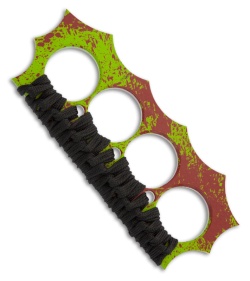 Brous Blades Military D2 Steel Zombie Green 4-Hole Knuckles w/ Black Paracord
