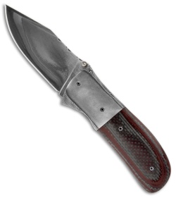 Burr Oak Knives First Responder CF/Red G-10 Knife (3.5" San Mai Damascus)