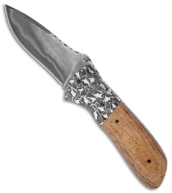 Burr Oak Knives Viper Knife Tan Canvas Micarta (3.5" San Mai Damascus)