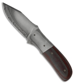 Burr Oak Knives First Responder CF/Red G-10 Knife (3.5" San Mai Damascus)