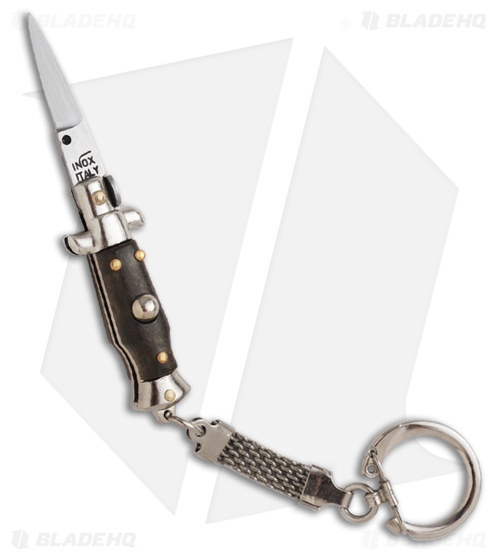 SKM 2.75" Keychain Stiletto Automatic Knife Sim Wood (1.2" Satin Blade HQ