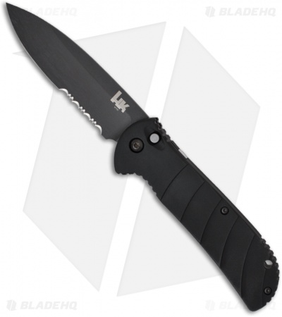 H&K 14700 Automatic Drop Point Knife (3.75" Black Serr) 14700SBX