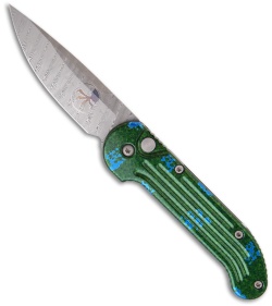 Microtech Green w/ Blue Splash LUDT Automatic Knife (Damascus) 06/2001
