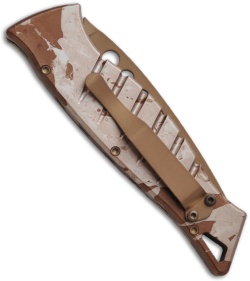 Piranha Amazon Desert Camo Automatic Knife (3.45" Bronze Serr)