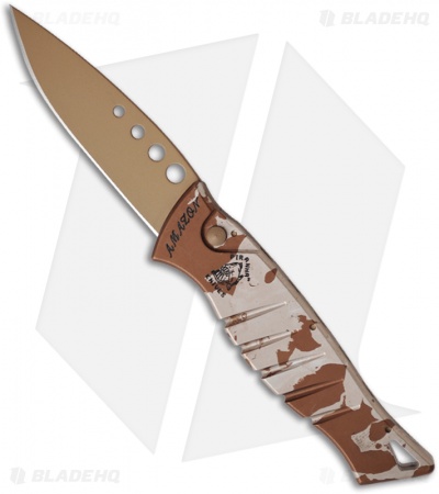 Piranha Amazon Desert Camo Automatic Knife (3.45" Bronze Plain)