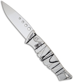 Piranha Amazon Silver & Black Striped Automatic Knife (3.45" Mirror Plain)