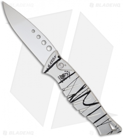 Piranha Amazon Silver & Black Striped Automatic Knife (3.45" Mirror Plain)