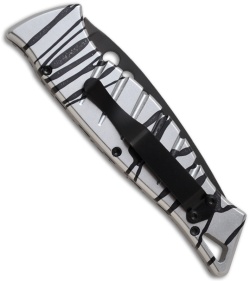Piranha Amazon Silver & Black Striped Automatic Knife (3.45" Black Serr)