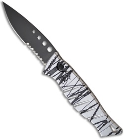 Piranha Amazon Silver & Black Striped Automatic Knife (3.45" Black Serr)
