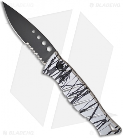 Piranha Amazon Silver & Black Striped Automatic Knife (3.45" Black Serr)