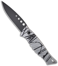 Piranha Amazon Silver & Black Striped Automatic Knife (3.45" Black Plain)