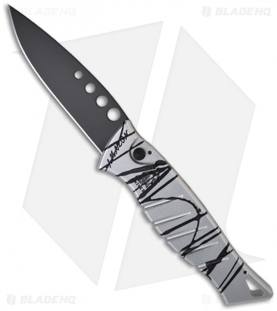 Piranha Amazon Silver & Black Striped Automatic Knife (3.45" Black Plain)