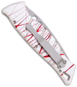 Piranha Amazon Silver & Red Striped Automatic Knife (3.45" Bead Blast Serr)