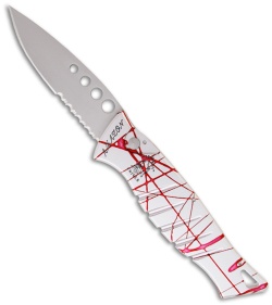 Piranha Amazon Silver & Red Striped Automatic Knife (3.45" Bead Blast Serr)