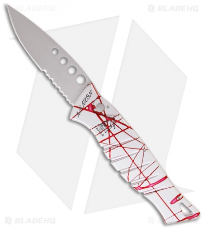 Piranha Amazon Silver & Red Striped Automatic Knife (3.45" Bead Blast Serr)