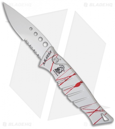 Piranha Amazon Silver & Red Vein Automatic Knife (3.45" Mirror Serr)