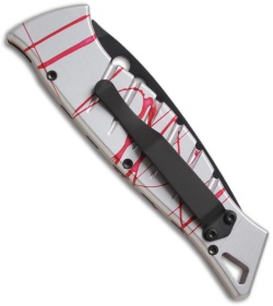 Piranha Amazon Silver & Red Striped Automatic Knife (3.45" Black Plain)