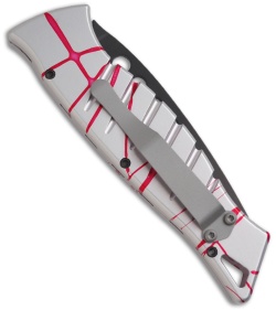 Piranha Amazon Silver & Red Striped Automatic Knife (3.45" Black Serr)