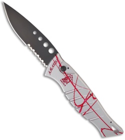 Piranha Amazon Silver & Red Striped Automatic Knife (3.45" Black Serr)
