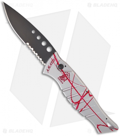 Piranha Amazon Silver & Red Striped Automatic Knife (3.45" Black Serr)