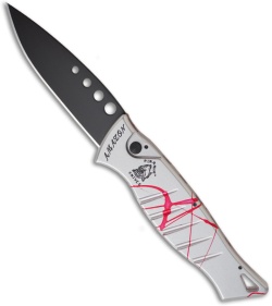 Piranha Amazon Silver & Red Striped Automatic Knife (3.45" Black Plain)