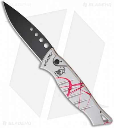 Piranha Amazon Silver & Red Striped Automatic Knife (3.45" Black Plain)