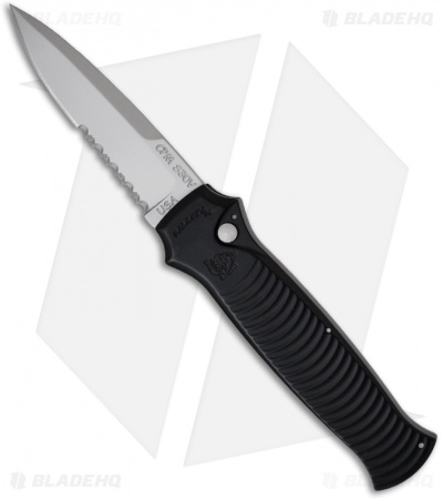Piranha Bodyguard Black Automatic Knife (3.35" Bead Blast Serr)