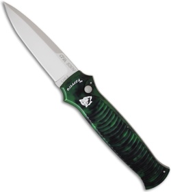 Piranha Bodyguard Green Marble Automatic Knife (3.3" Bead Plain)