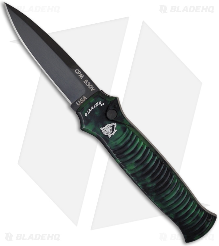 Piranha Bodyguard Automatic Knife Green Tactical (3.3" Black Plain) Blade HQ
