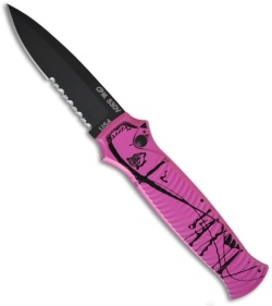 Piranha Bodyguard Hot Pink Tactical Automatic Knife (3.3" Black Serr)