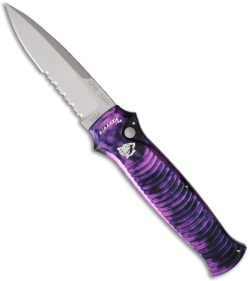 Piranha Bodyguard Automatic Knife w/ Plum Handle (3.35" Bead Blast Serr)
