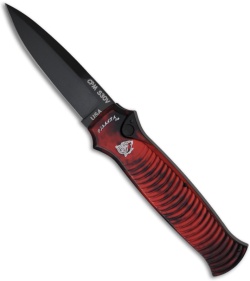 Piranha Bodyguard Automatic Knife Red Tactical (3.35" Black Plain)