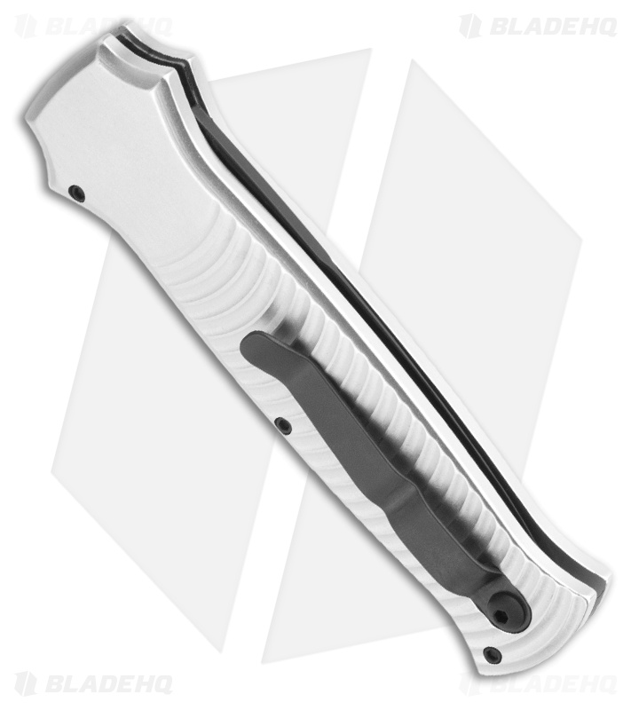 Piranha Bodyguard Automatic Knife Silver Tactical (3.3" Black Serr