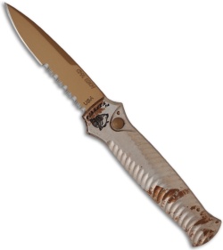 Piranha Mini-Guard Desert Camo Automatic Knife (2.9" Bronze Serr)