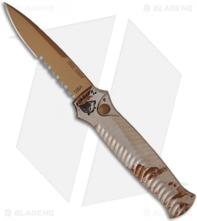 Piranha Mini-Guard Desert Camo Automatic Knife (2.9" Bronze Serr)