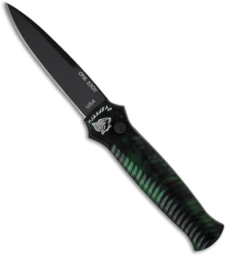 Piranha Mini-Guard Green Tactical Automatic Knife (2.9" Black Plain)